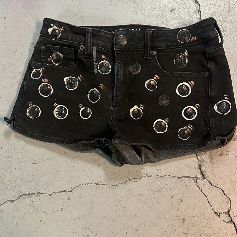 Size 2 Custom Spring Bubbles Black American Eagle Denim Highwaisted Shor…
